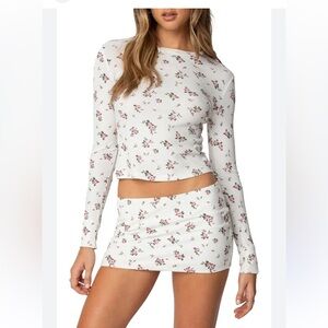 Edikted Melany floral print thermal knit waffle top and skirt S XS